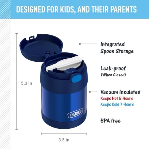 THERMOS FUNTAINER Kids Food Jar with Spoon, 10oz, Navy