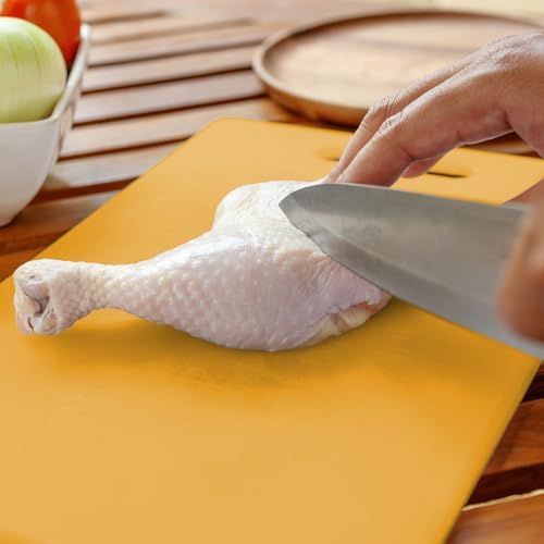 Dexas NSF Certified Polysafe Cutting Board with Handle, 11 x 14.5 Inches, Reversible Kitchen Cutting Board, Yellow