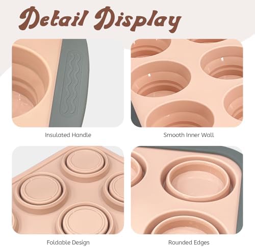 Silicone Muffin Pans for Baking with Metal Frame, 6-Cup Silicone Muffin Pan, Non-BPA Nonstick Coating, Easy Release & Clean, Oven & Dishwasher Safe, Versatile for Baking, Custards & Cupcakes(Pink)