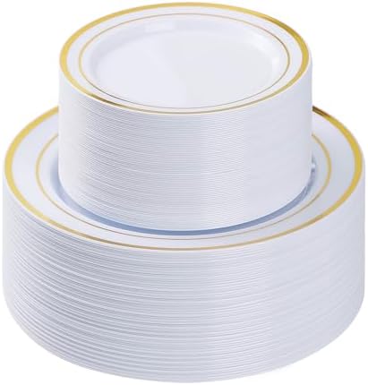 BESTVIP 100PCS Gold Plastic Plate, Disposable Party Plates