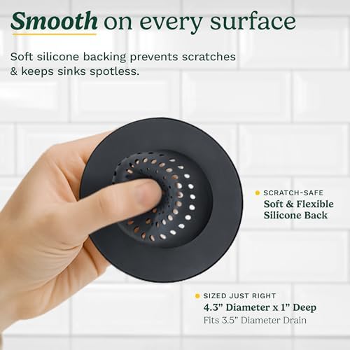 Cuisinart Sink Strainers- 2 Pack Kitchen Sink Drain Strainer & Food Catcher with Enamel-Coated Stainless Steel Rim and Silicone Base, Fits Standard 3.5" Drains, Outer Diameter 4.35", Scratch-Safe