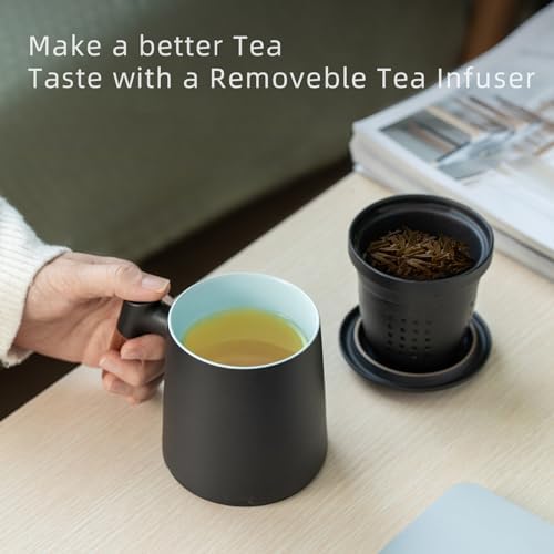 ZENS Tea Cup with Infuser and Lid for Loose Leaf Tea Steeper, 12oz Black