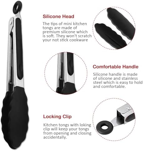 7 Inch Mini Silicone Serving Tongs with Silicone Tips Set of 2