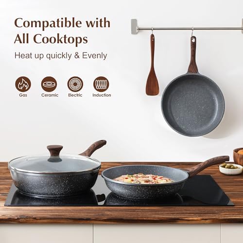SENSARTE Nonstick Frying Pan Skillet, Swiss Granite Coating Omelette Pan, Healthy Stone Cookware Chef's Pan, PFOA Free (9.5 Inch)