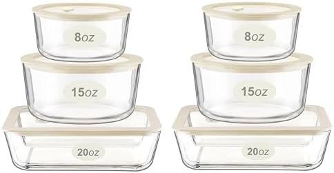 Urban Green Glass Food Container Set with Glass Lid, 6 Pack, Food Storage Containers Set, Airtight, LeakProof, Micowave Safe, 100% Plastic Free, Meal Prep Containers (White Color)