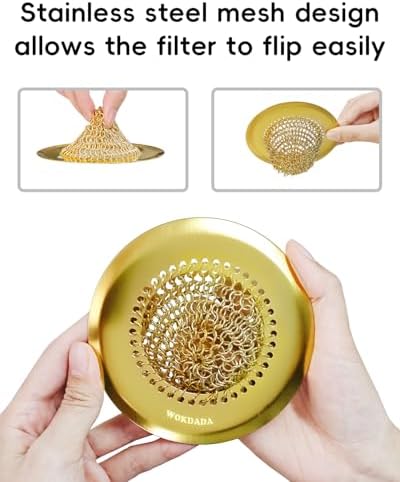 Kitchen Sink Drain Strainer,Patented Reversible Chain Mesh Basket, Gold