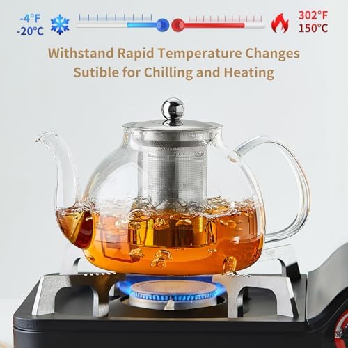 DOPUDO Glass Teapot with Infuser, 40 oz Borosilicate Tea Kettle