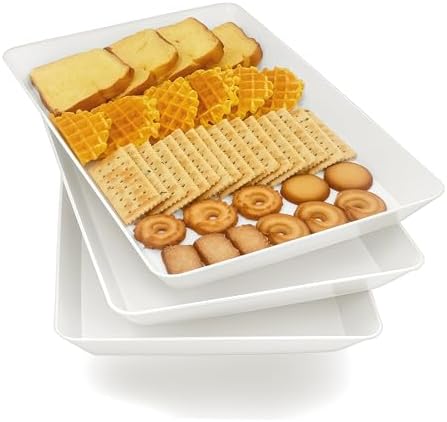Serving Tray Platter, 3 Pcs Food Tray for Veggie Fruit Snack Dessert Cookie Cheese, Food Trays for Party Supplies Display, Plastic Platters for Serving Food, Large White Trays, BPA Free