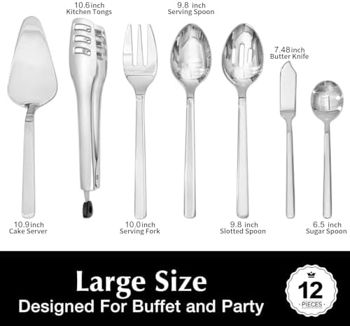 KINGSTONE 12 piece Large Hostess Serving Utensils Set,18/10 Stainless Steel