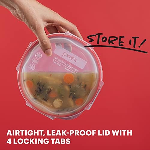 Pyrex Freshlock 4 Cup Glass Food Storage Container, Plastic Locking Lids