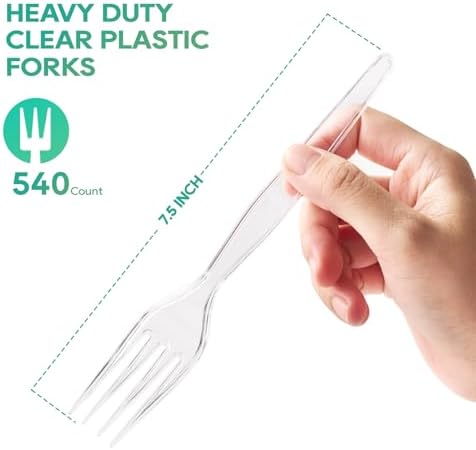 FOCUSLINE 540 Count Clear Plastic Forks, Heavy Duty Disposable Forks Bulk