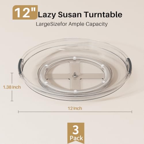 LAMU 3 Pack 12'' Lazy Susan Organizer Turntable for Cabinet, Pantry Organizers and Storage, Rotating Condiment Organizer for Kitchen, Table Top, Fridge, Countertop, Spice Organization