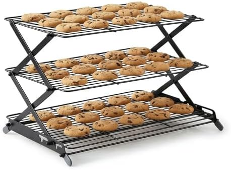 3-Tier Collapsible Cooling Rack, Adjustable Wire Baking Rack, Black