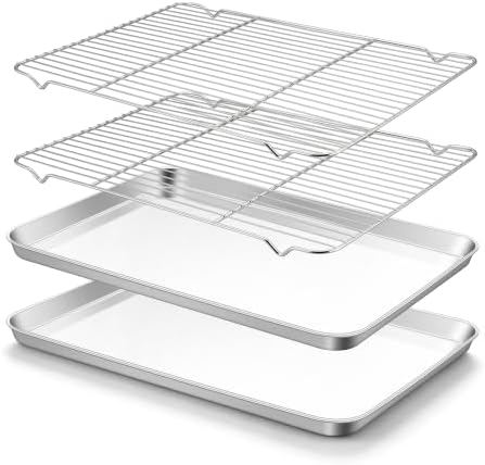 TeamFar Stainless Steel Baking Sheet with Rack Set, 17.6"x13"x1"