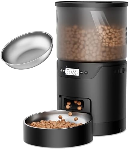 IMIPAW PET Automatic Cat Feeder: 3L Auto Food Dispenser with Timed Feeding| 6 Meal Programmable& 1-20 Portion Precise Control- Easy to Clean for Cat Indoor| Desiccant Keep Food Fresh with Staiess Bowl
