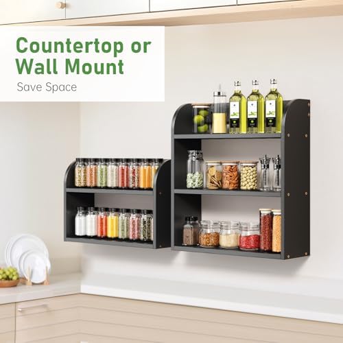 ROMGUAR CRAFT 3 Tier Bamboo Spice Rack, Countertop or Wall Mounting, Black