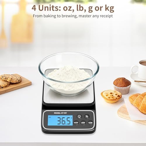 SEMIER Kitchen Scale with 4 Units Percentage and Tare Function, 5kg/11lb, 0.1g/0.01oz Accuracy Digital Scale for Food, Cooking, Baking and Portion Control, USB Rechargeable