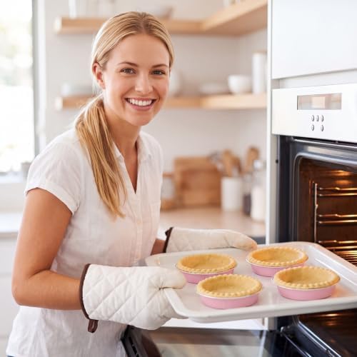 Yinder 120 Pcs 8 oz Disposable Creme Brulee Ramekins with Lids, 4 Inch Mini Pie Tins Aluminum Foil Pie Tart Cake Baking Pans Individual Round Containers Oven Safe (Light Pink)