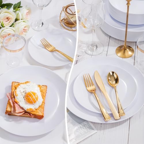 Nervure 100Pcs White Plastic Plates - 7.5″ Disposable White Dessert Plates