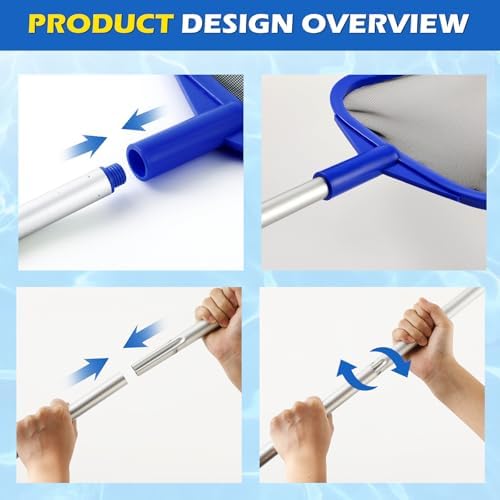Pool Skimmer Net, 23-60" Adjustable Aluminum Pole for Leaves & Debris