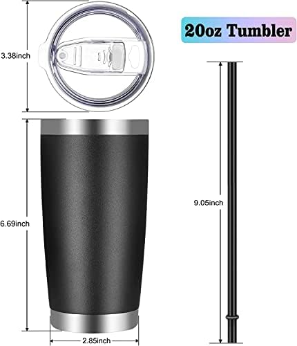 VEGOND 20oz Tumbler with Lid and Straw Stainless Steel Tumbler Cup Bulk Vacuum Insulated Double Wall Travel Coffee Mug Powder Coated Coffee Cup, Black, 6 Pack