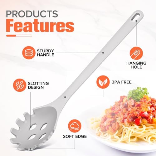 Silicone Spaghetti Spoon & Soup Ladle Cooking Utensils Set of 2 (GRAY)