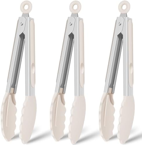 HOTEC Silicone Kitchen Tongs for Cooking, 9-Inch Serving Tongs, Set of 3