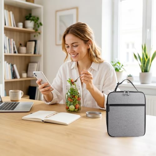 Lunch Box for Women Men Adult Insulated Lunch Bag Women Men Small Reusable Lunchbox for Work Picnic Travel (Gray)