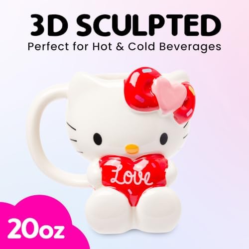 Silver Buffalo Sanrio Hello Kitty Holding Love Heart, 3D Sculpted Mug, 20oz