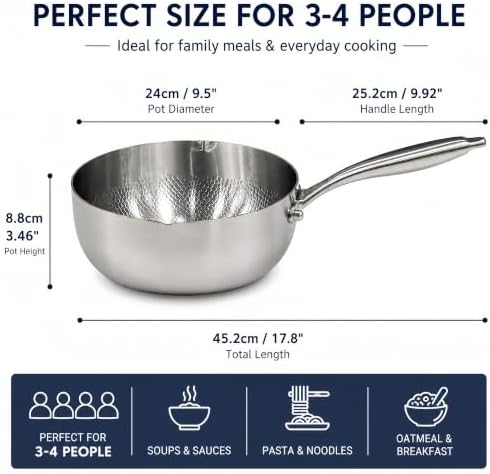 Titanium Saucepan with Lid, No Coating Non-Stick Titanium Pot（3 QT)