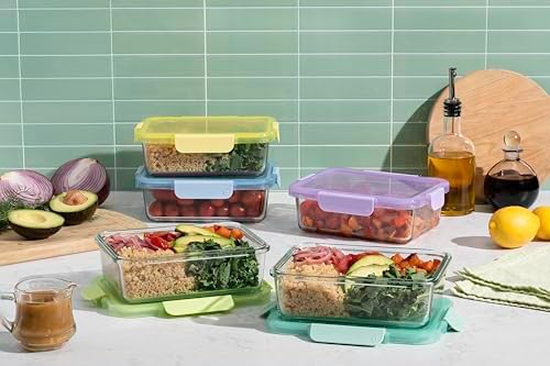 Ello Color Lock 5 Cup Glass Meal Prep Containers & Lids, 5 Pack,Purple Rain