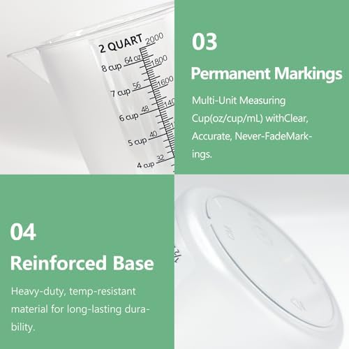 Plastic Measuring Cup with Handle, Pool Chemical Measuring Cup, Measuring Pitcher with Laser-Etched Markings for Liquid Mixing, Pouring, Lawn Care, Motor Oil, Lab Use (64 oz, 2000ml)