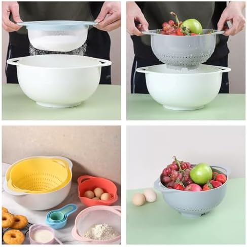 Mixing Bowls, Nesting Baking Bowls with Colander & Fine Mesh (Pebble-8PCS)