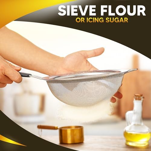 Set of 3 Fine Mesh Strainers for Kitchen | 3.4 inch, 5.5 inch and 7.9 inch Stainless Steel Strainer