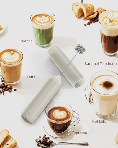CIRCLE JOY Portable Rechargeable Milk Frother Handheld, Dual Spring Whisk Electric Coffee Frother Wand Drink Mixer for Matcha Lattes Cappuccino, Kitchen Gifts, Beige