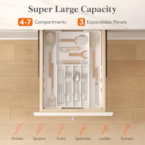Lifewit Expandable Silverware Drawer Organizer, Utensil Tray for Kitchen