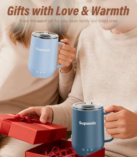 Supsonic - 16oz Self Heating Coffee Mug, Smart Heated Coffee Mug Faster Direct-Contact Heating Up to 149°F, Coffee Mug Warmer Set with Auto Shut-Off - Gifts for Men Women | S2