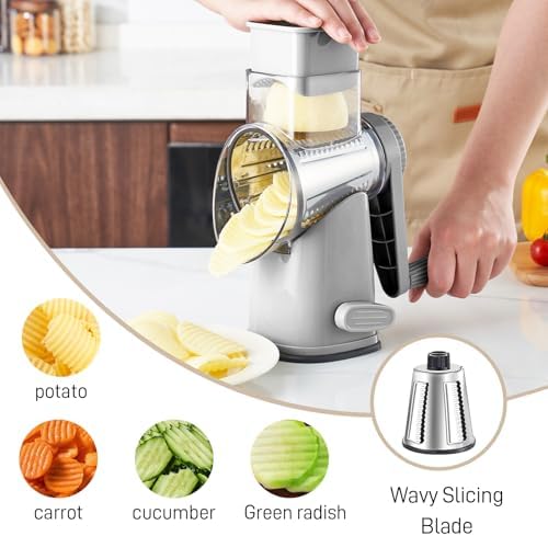 Weltonhm 4 in 1 Large Rotary Cheese Grater Hand Crank (Grey, 4 Graters)