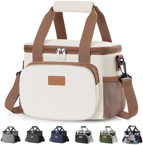 Lifewit Medium Lunch Bag, Insulated Lunch Box, Soft Cooler Cooling Tote for Adult Men Women, Beige 12-Can (9L)