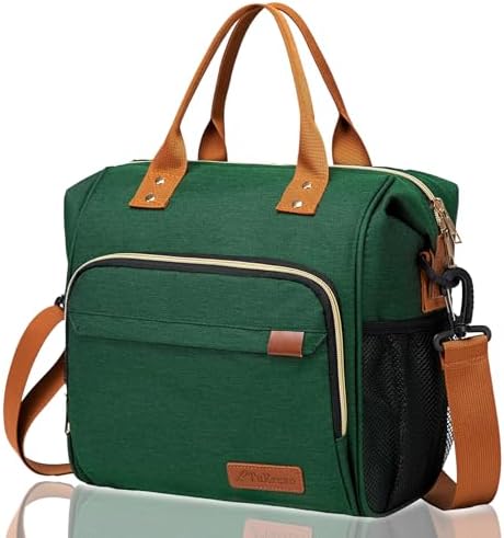 TuErCao Insulated Lunch Bag Adult Lunch Box for Women for Work Leakproof Soft Cooler for Beach Travel Picnic, Dark Green