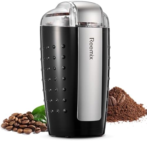 Coffee Grinder, Electric Coffee Grinder with 3.5Oz Large capacity, One-Touch Coffee and Spice Grinder with Stainless Blade, Cleaner Brush And Spoon for Home Use (Black)
