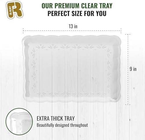 6 Pack Clear Plastic Serving Trays for Party, 9 x 13 Inch - Heavy Duty Plastic Trays for Food - Rectangular Party Serving Trays and Platters - Clear Disposable Trays