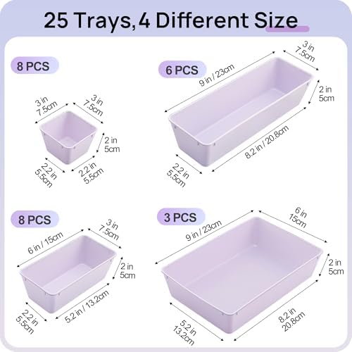 Vtopmart 25 Pack Plastic Drawer Organizers with Anti-slip Rubber Pads