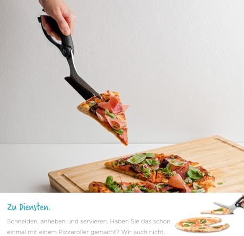 Dreamfarm Scizza 2-In-1 Easy Ergonomic Pizza Scissors with Stainless Steel Pizza Cutter Blades & Non-Stick Slice Server - Black