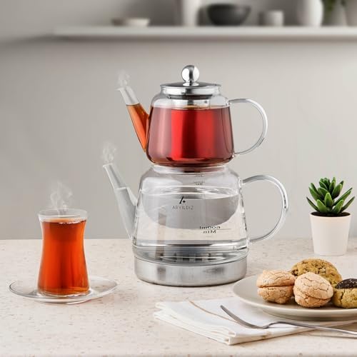 Borosilicate Glass Teapot Set, 2.5 lt Total Capacity, Drip-Free Spouts