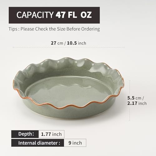 Ceramic Pie Pan for Baking[10.5 inch],Reusable NonStick Ceramic Baking Dish