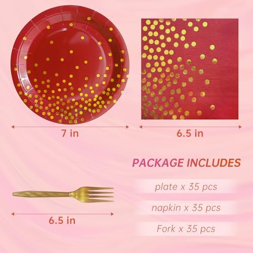 Red and Gold Paper Plates Napkins Party Supplies,Serves 35 Guests