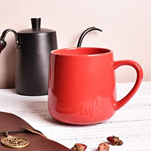 Bosmarlin Glossy Ceramic Coffee Mugs Set of 2, Tea Cup for Office and Home, 18 oz, Suitable for Dishwasher and Microwave(Red, 2)