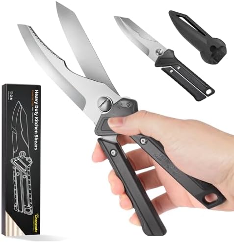 Chenovate® Heavy Duty Kitchen Scissors,Kitchen Shears with Knife & Scissor Switch Lock,Food Scissors Fit for Poultry Bones,Turkey,Meat Cutting,Veggies,Fish,Pizza(black)