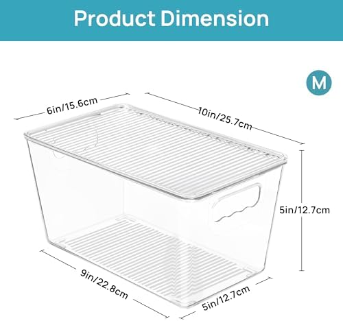Vtopmart 6 Pack Clear Stackable Storage Bins with Lids and Handles, Medium